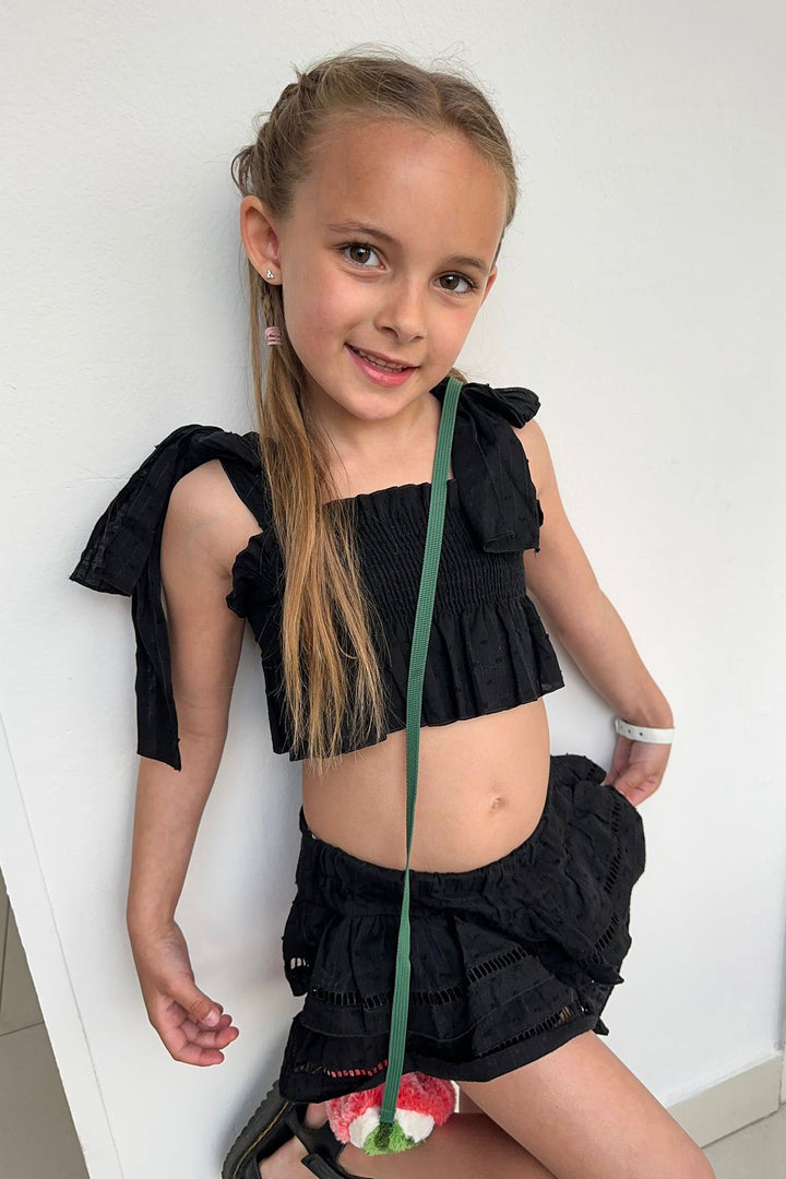 Phi "Sabrina" Black Plumeti Dot Crop Top & Skort - Millie and John