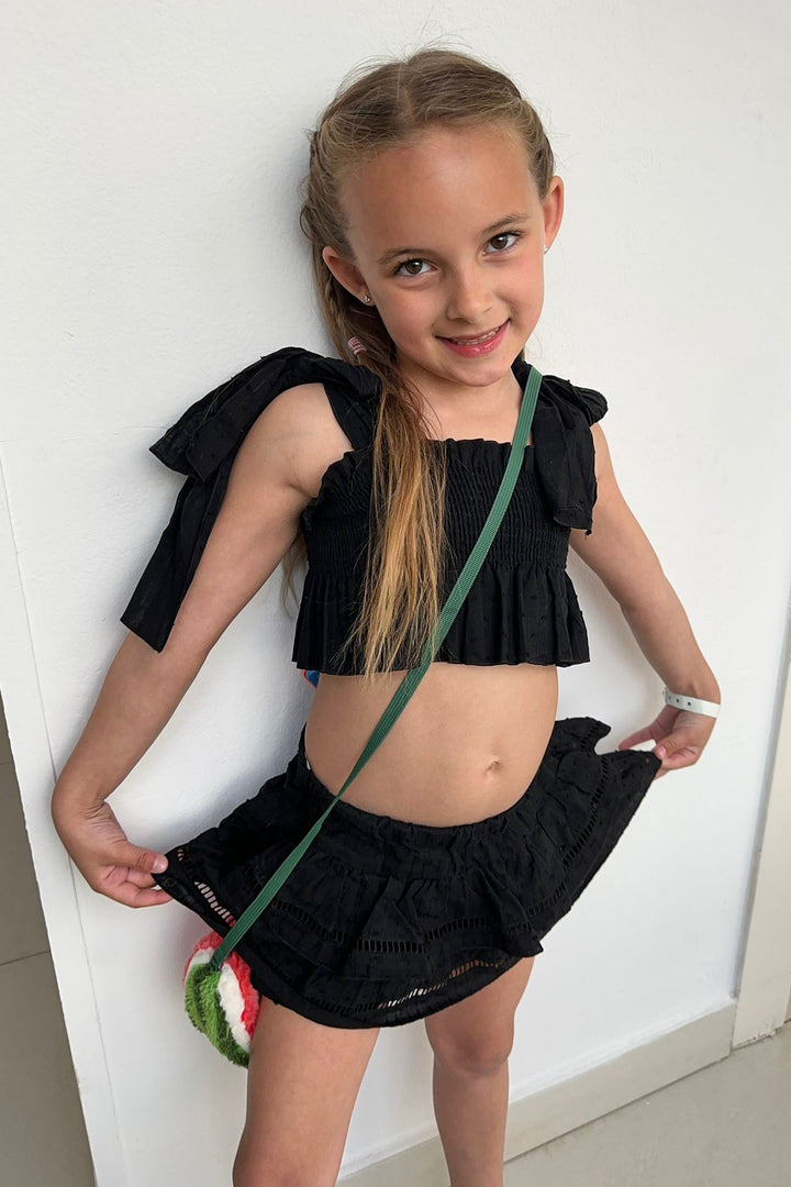 Phi "Sabrina" Black Plumeti Dot Crop Top & Skort - Millie and John