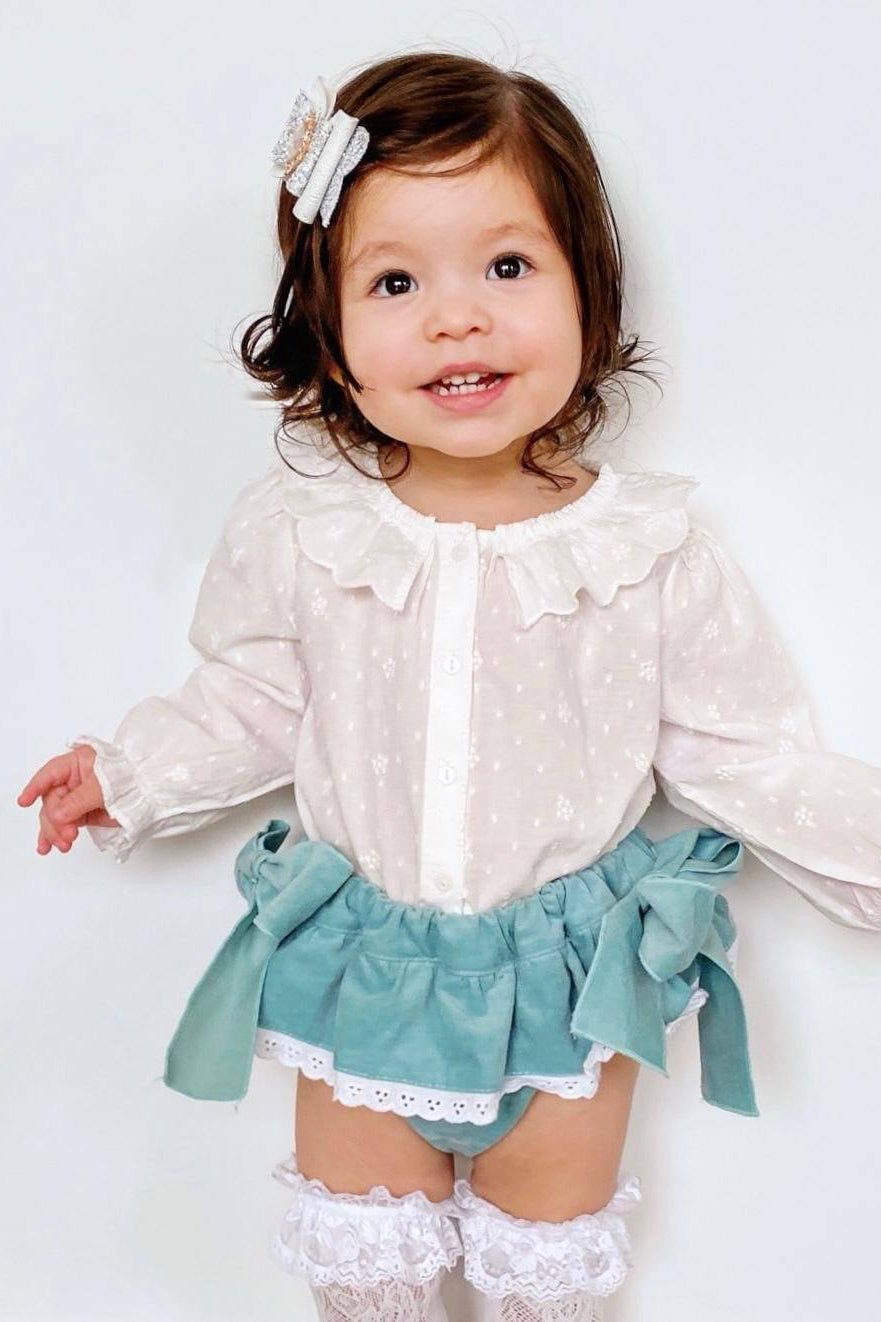 Phi Sage Green Velvet Bow Bloomers - Millie and John