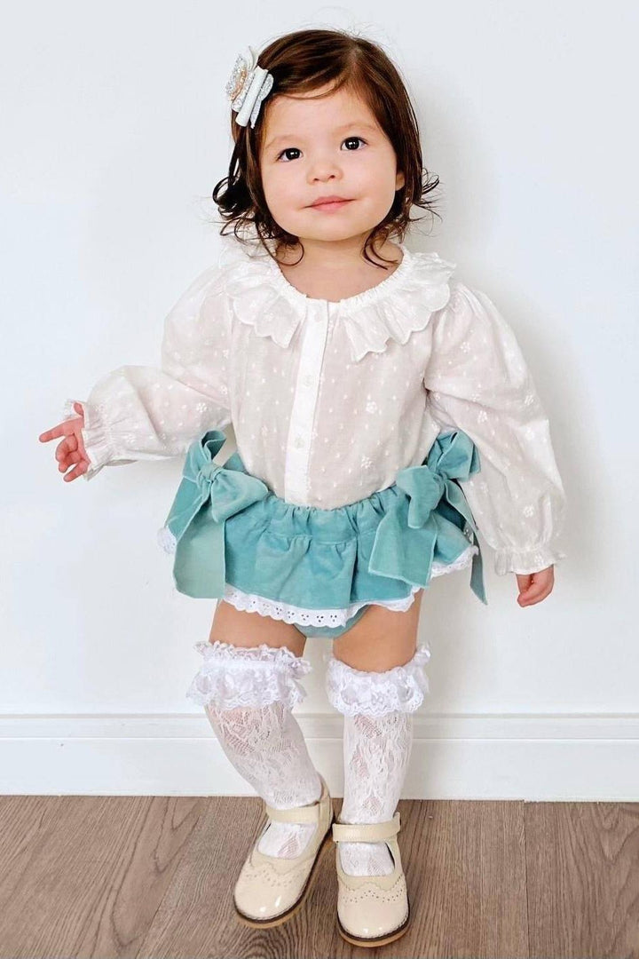 Phi Sage Green Velvet Bow Bloomers - Millie and John