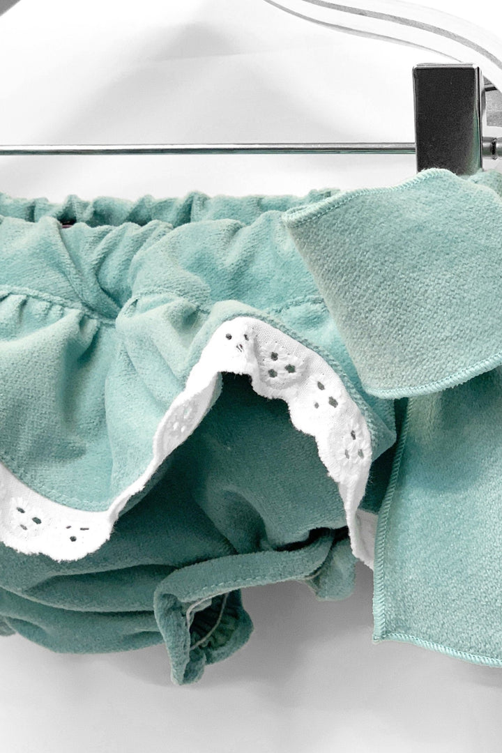 Phi Sage Green Velvet Bow Bloomers - Millie and John