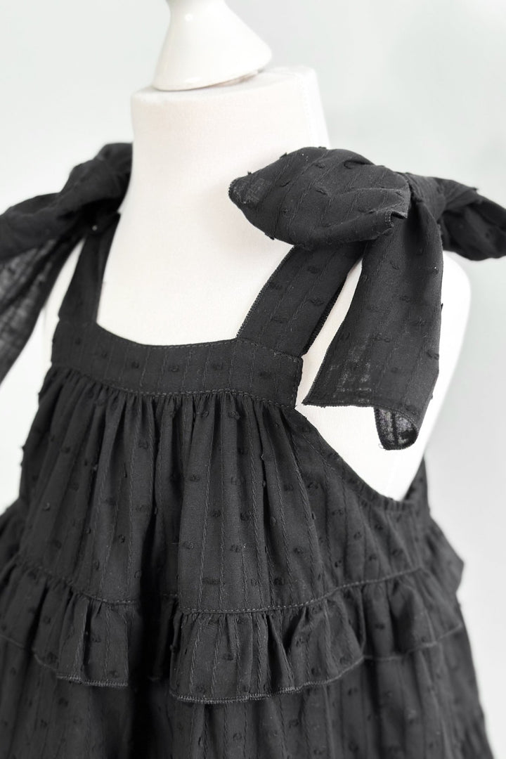 Phi "Willow" Black Plumeti Dot Tiered Dress - Millie and John