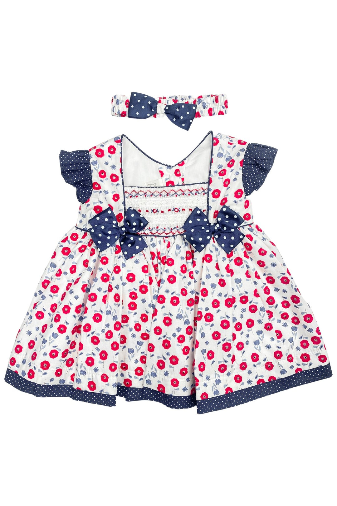 Pretty Originals "Essie" Red & Navy Floral Print Dress & Headband - Millie and John