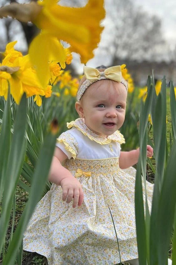 Pretty Originals "Farrah" Lemon Floral Dress, Bloomers & Headband - Millie and John