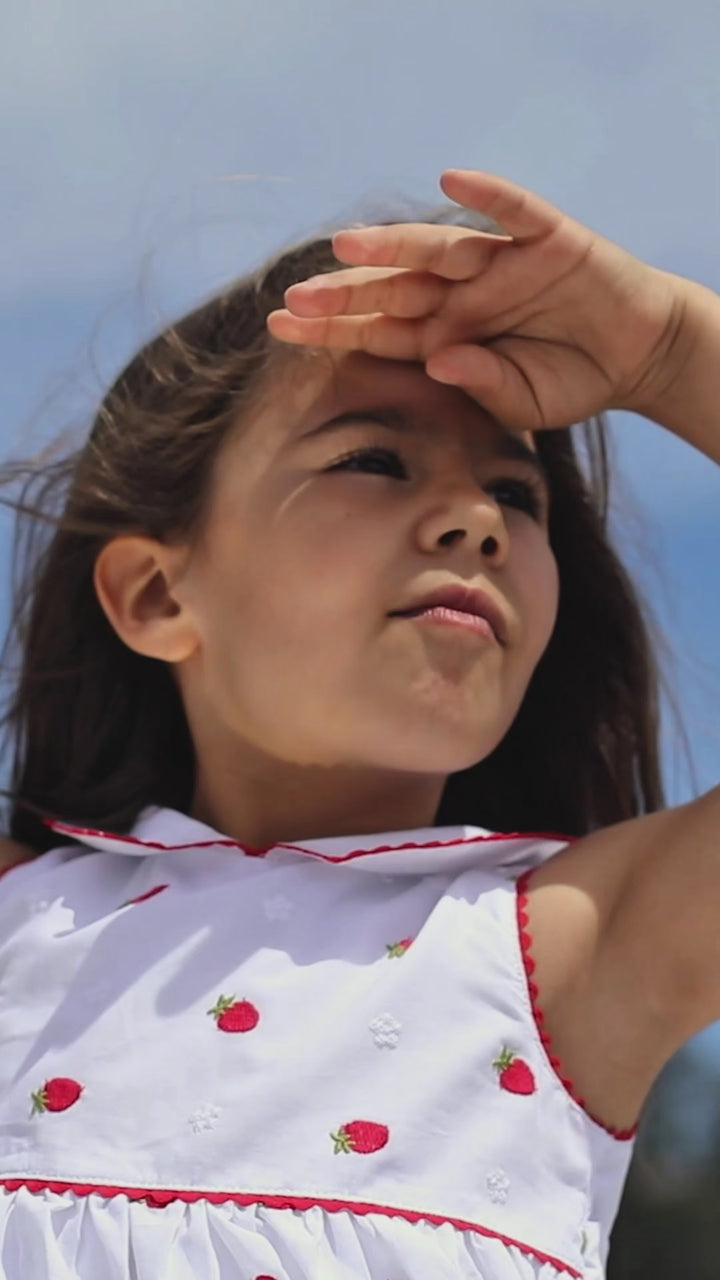 "Annie" White & Red Strawberry Dress