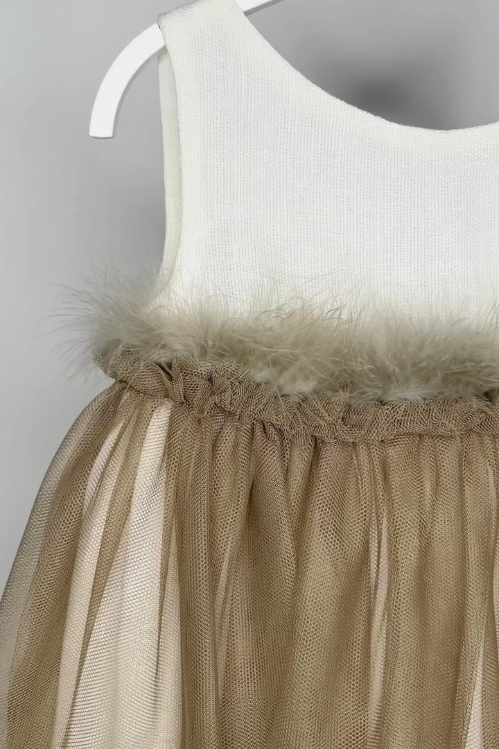 "Louella" Khaki Feather Tulle Dress