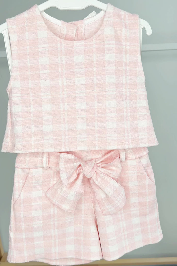 "Blair" Pink Plaid Bow Blouse & Shorts