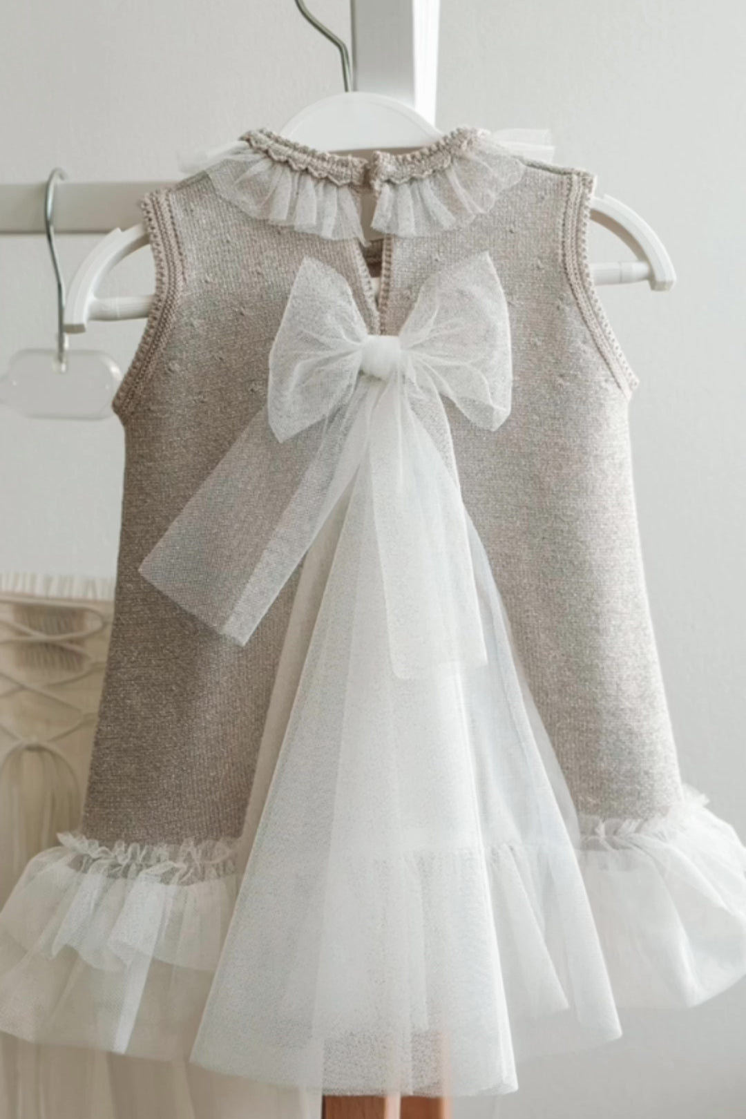 "Grace" Sparkly Stone Knit Tulle Bow Dress