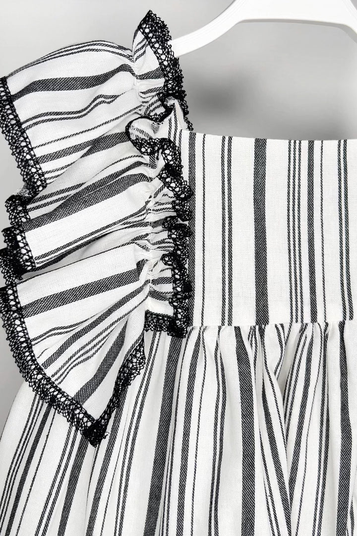 "Audrey" Black Stripe Linen Dress