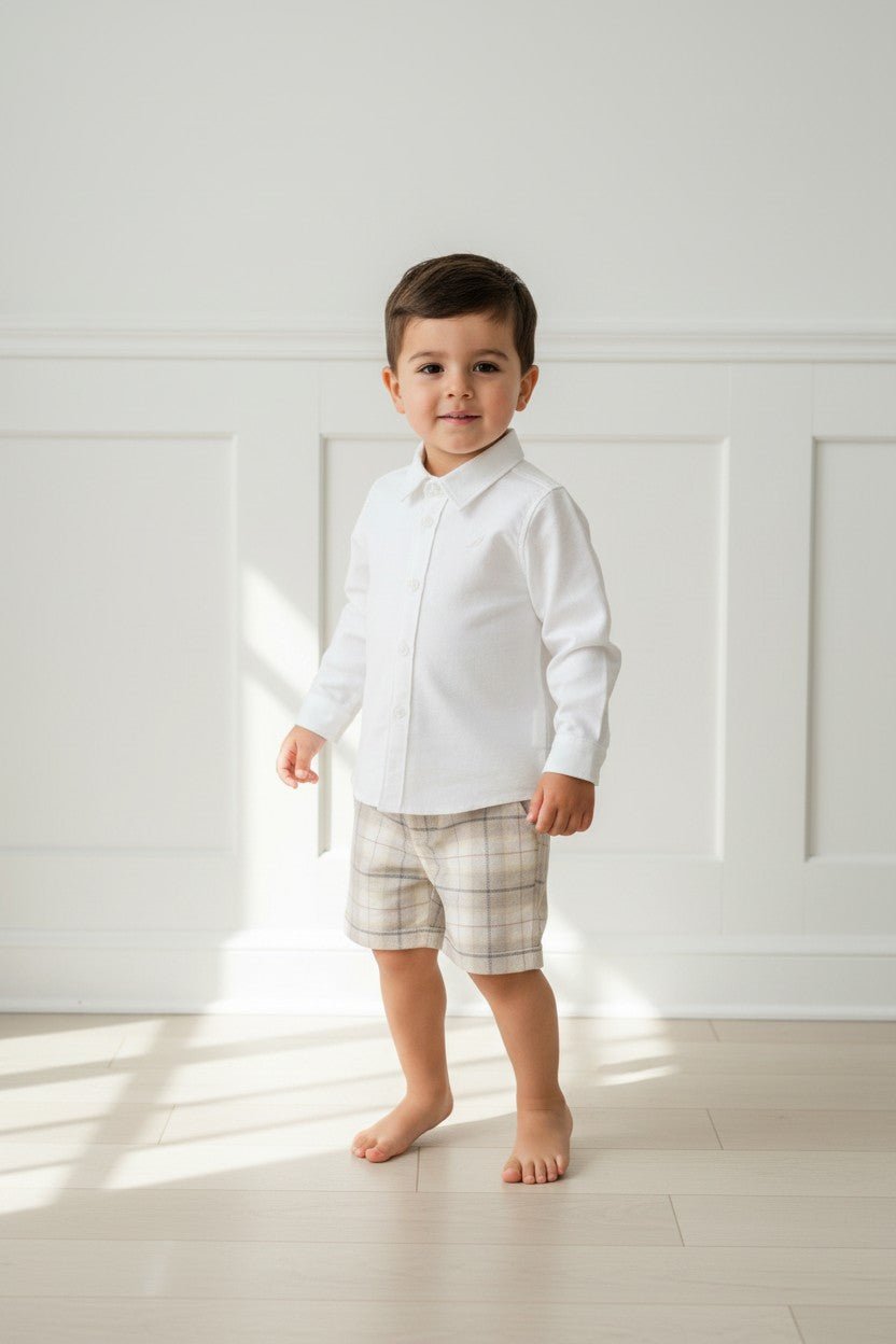 Pureté du Bebe "Zayn" Shirt &amp; Stone Tartan Shorts - Millie and John