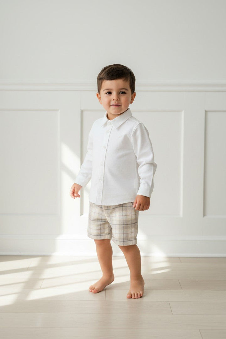 Pureté du Bebe "Zayn" Shirt &amp; Stone Tartan Shorts - Millie and John