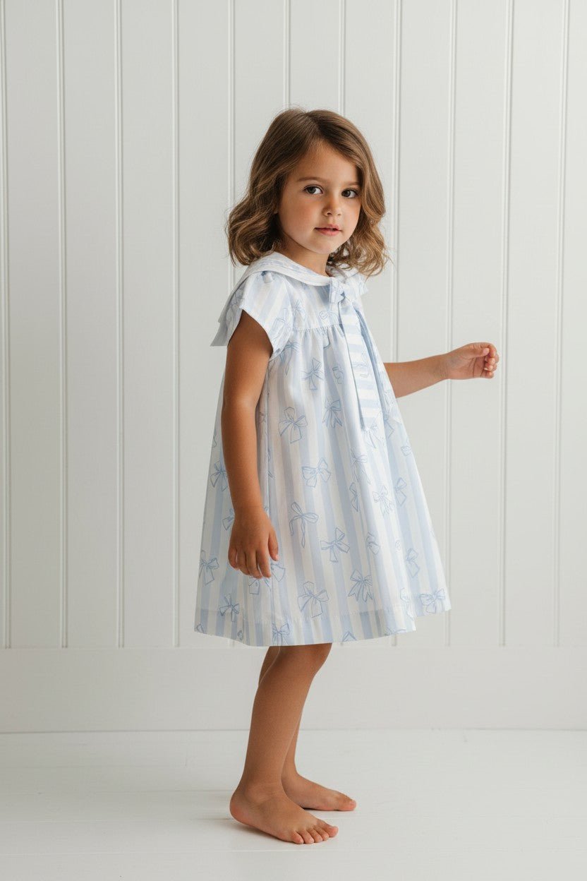 Puro Mimo "Adeline" Blue Stripes & Bows Sailor Dress - Millie and John