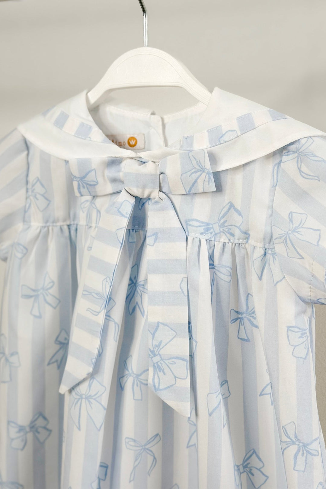 Puro Mimo "Adeline" Blue Stripes &amp; Bows Sailor Dress - Millie and John
