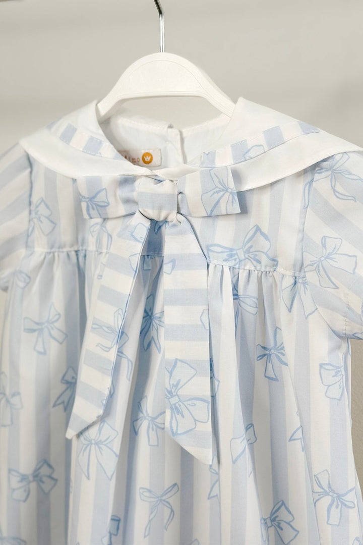 Puro Mimo "Adeline" Blue Stripes &amp; Bows Sailor Dress - Millie and John