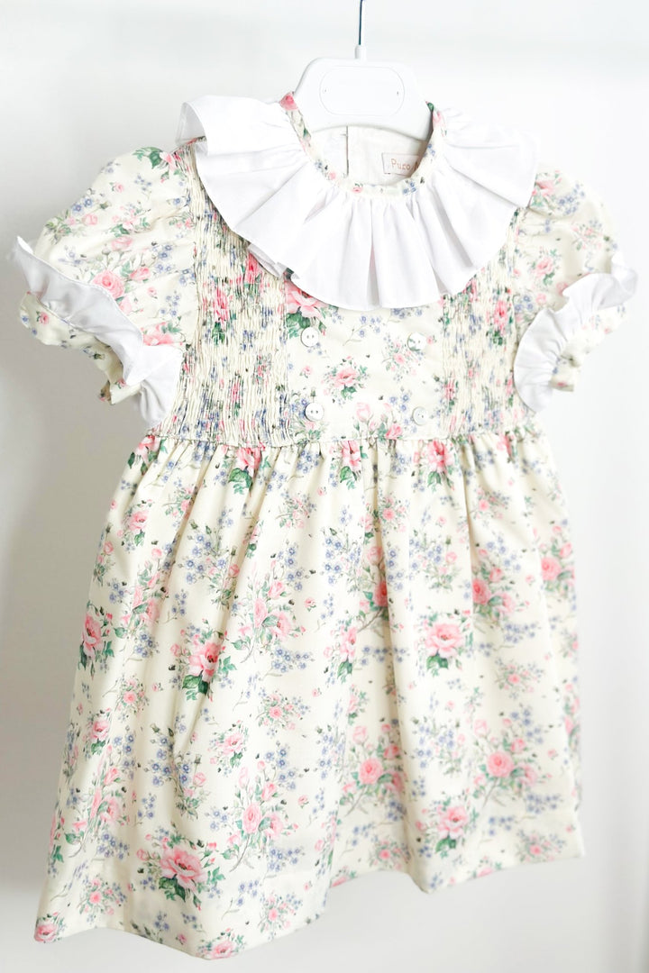 Puro Mimo "Adelyn" Pale Lemon &amp; Pink Vintage Floral Dress - Millie and John