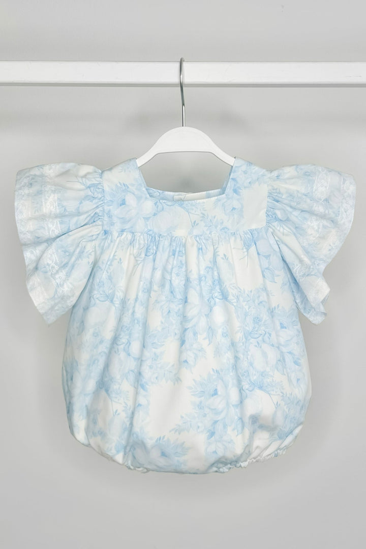 Puro Mimo "Alana" Blue Floral Butterfly Sleeve Romper - Millie and John