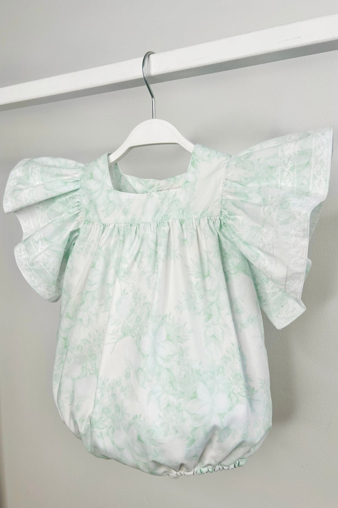 Puro Mimo "Alana" Mint Green Floral Butterfly Sleeve Romper - Millie and John