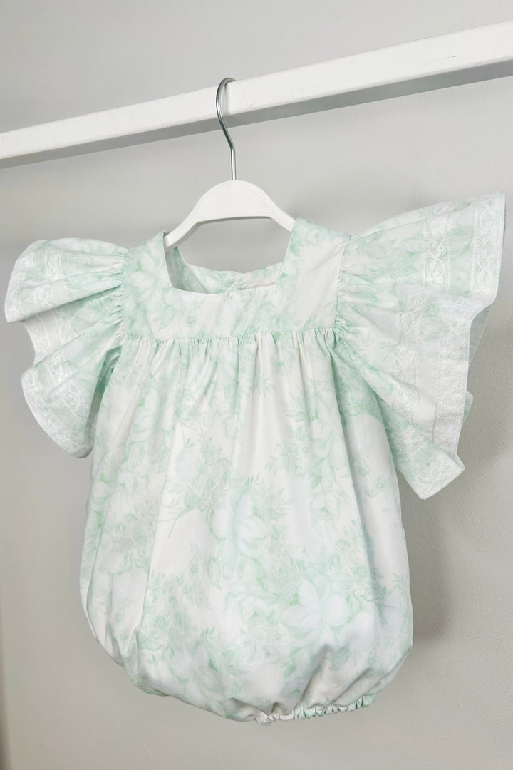 Puro Mimo "Alana" Mint Green Floral Butterfly Sleeve Romper - Millie and John