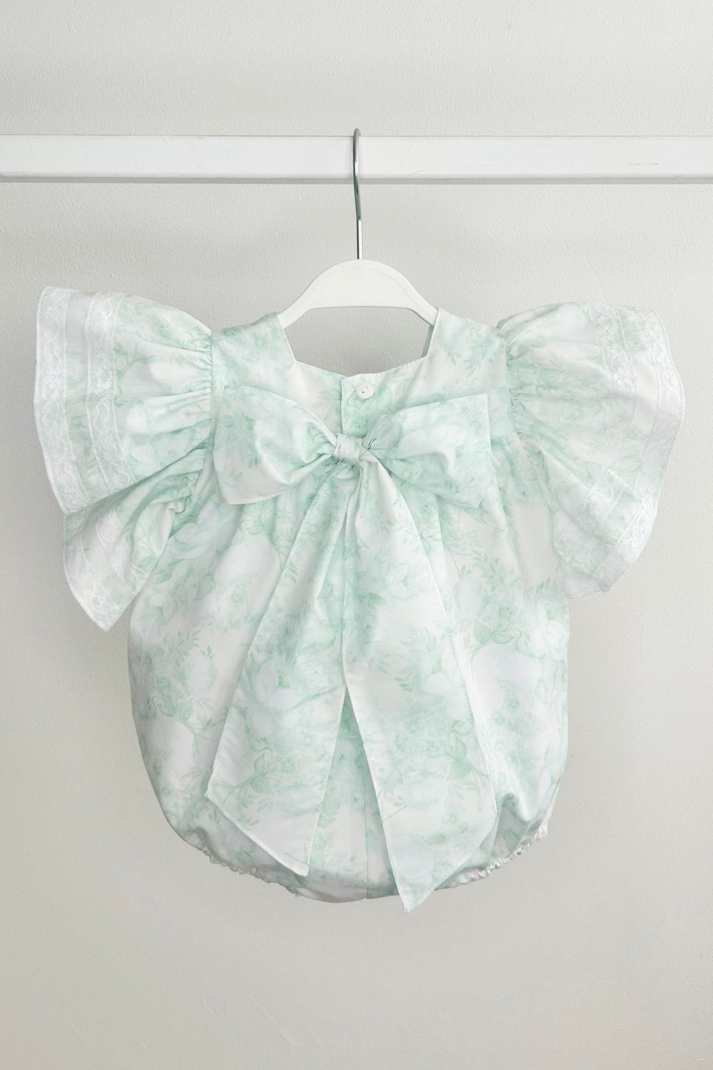Puro Mimo "Alana" Mint Green Floral Butterfly Sleeve Romper - Millie and John