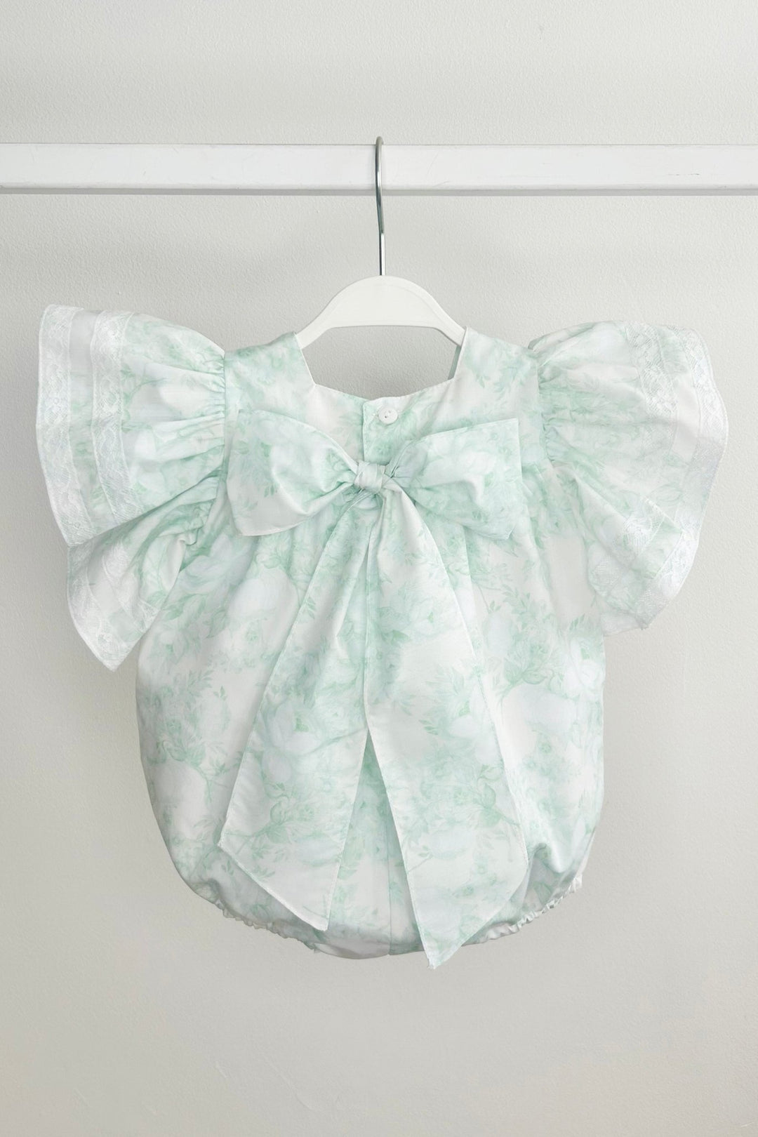 Puro Mimo "Alana" Mint Green Floral Butterfly Sleeve Romper - Millie and John