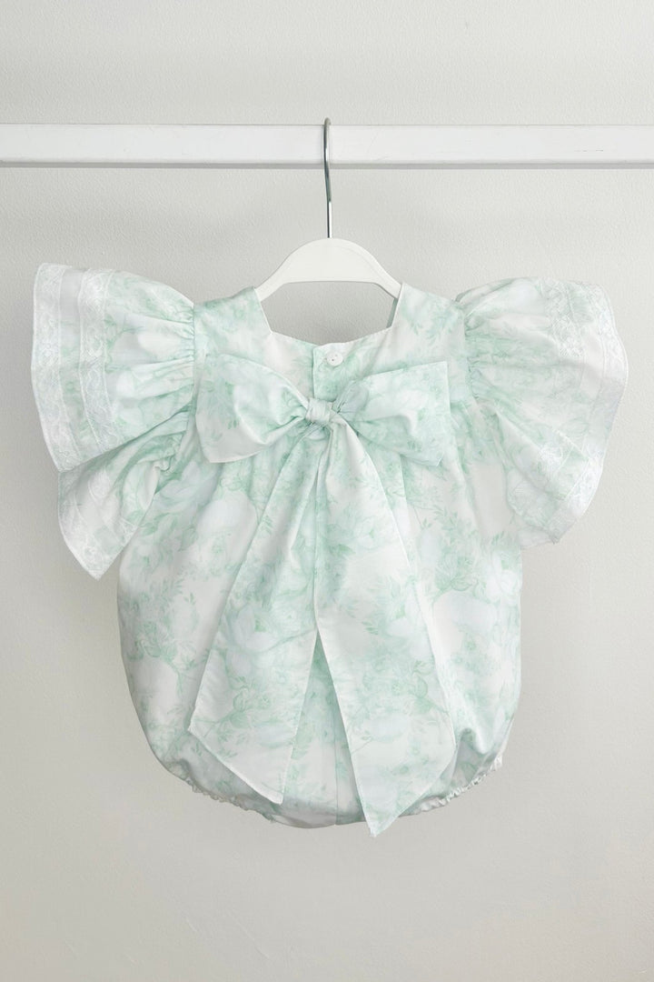 Puro Mimo "Alana" Mint Green Floral Butterfly Sleeve Romper - Millie and John