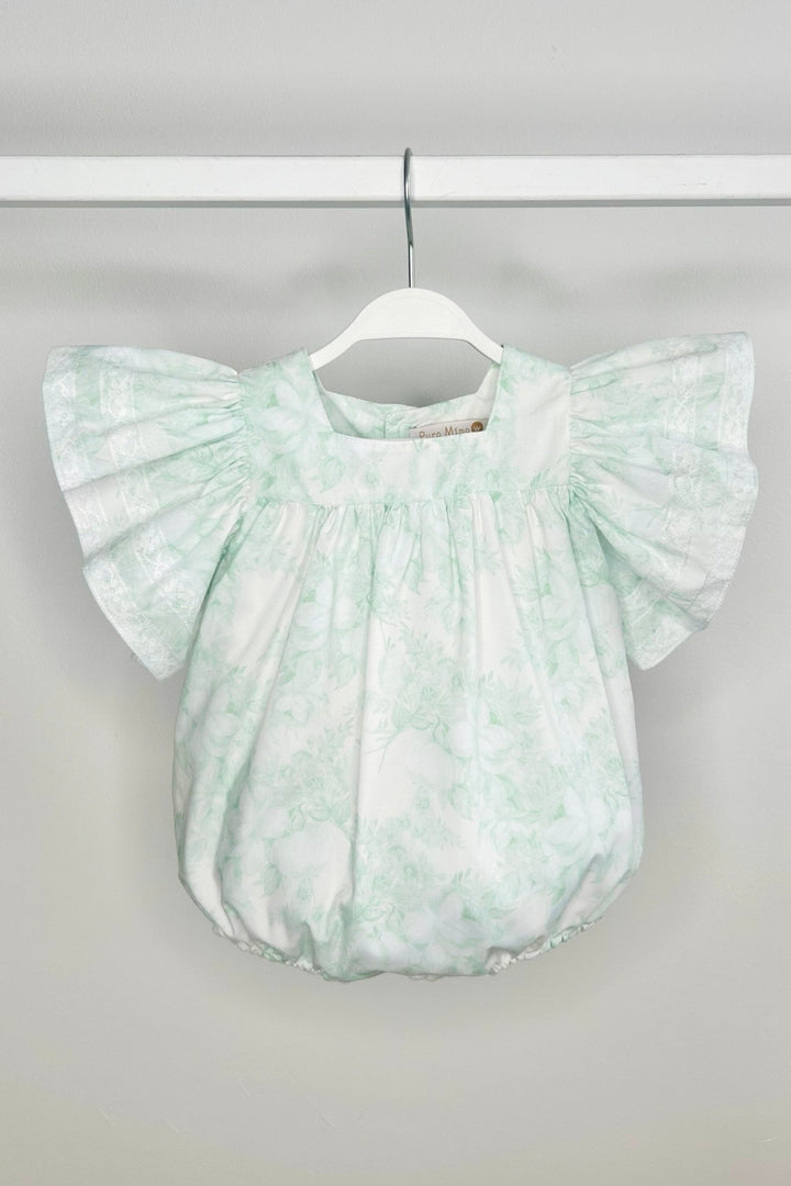 Puro Mimo "Alana" Mint Green Floral Butterfly Sleeve Romper - Millie and John