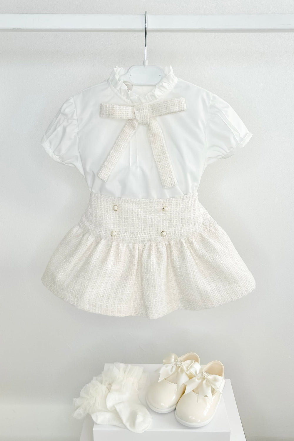 Puro Mimo "Anastasia" Ivory Bouclé Blouse & Skirt - Millie and John