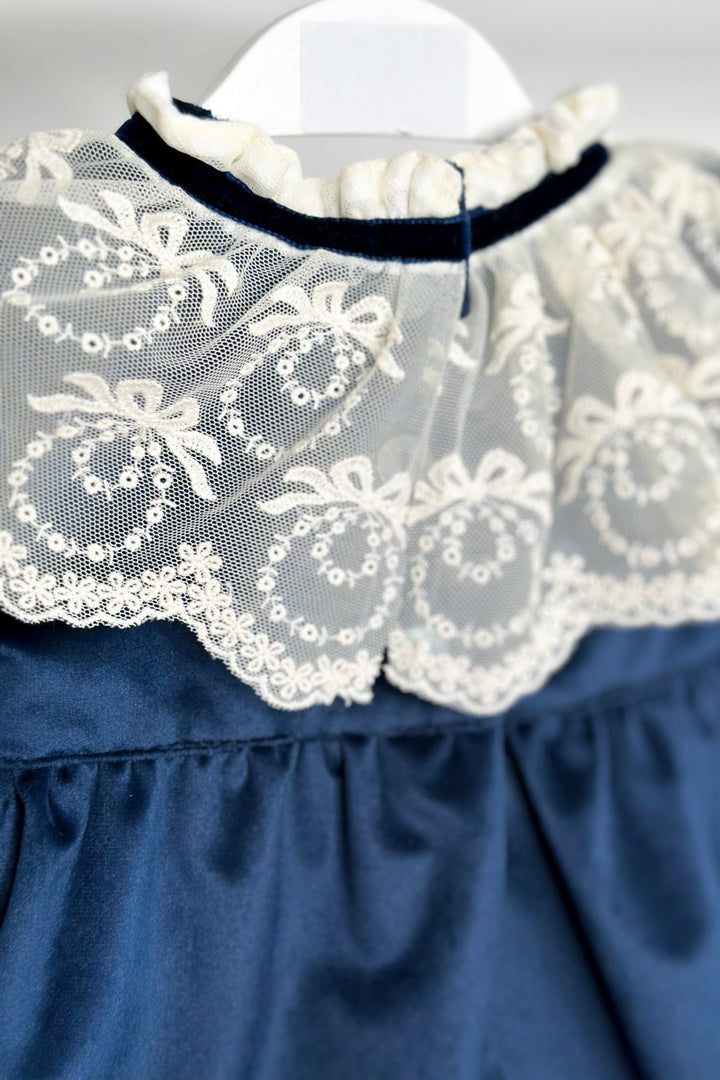 Puro Mimo "Arianna" Midnight Blue Velvet Tartan Romper - Millie and John