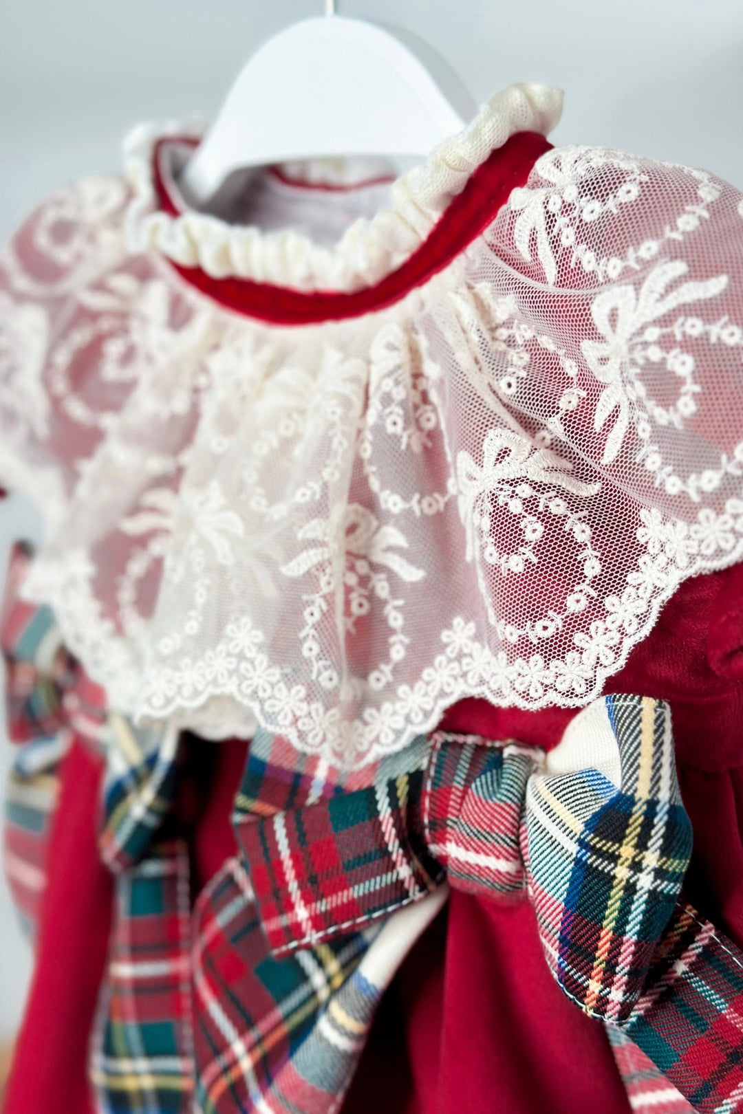 Puro Mimo "Arianna" Red Velvet Tartan Romper - Millie and John