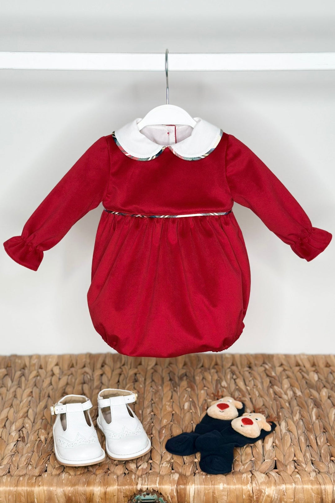 Puro Mimo "Benjamin" Red Velvet Tartan Romper - Millie and John