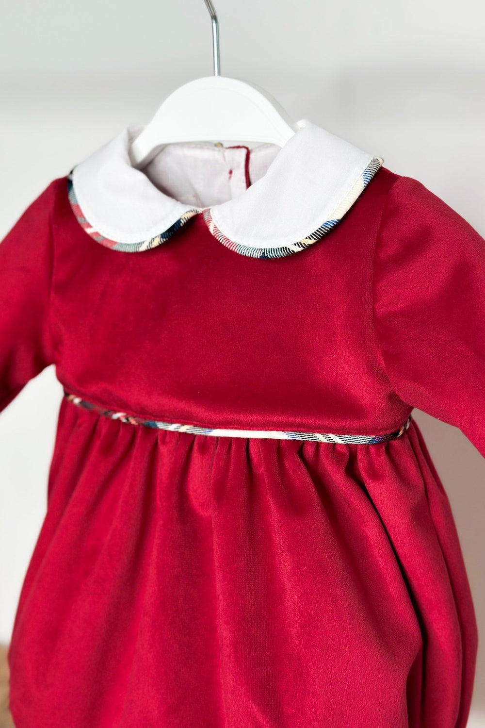Puro Mimo "Benjamin" Red Velvet Tartan Romper - Millie and John