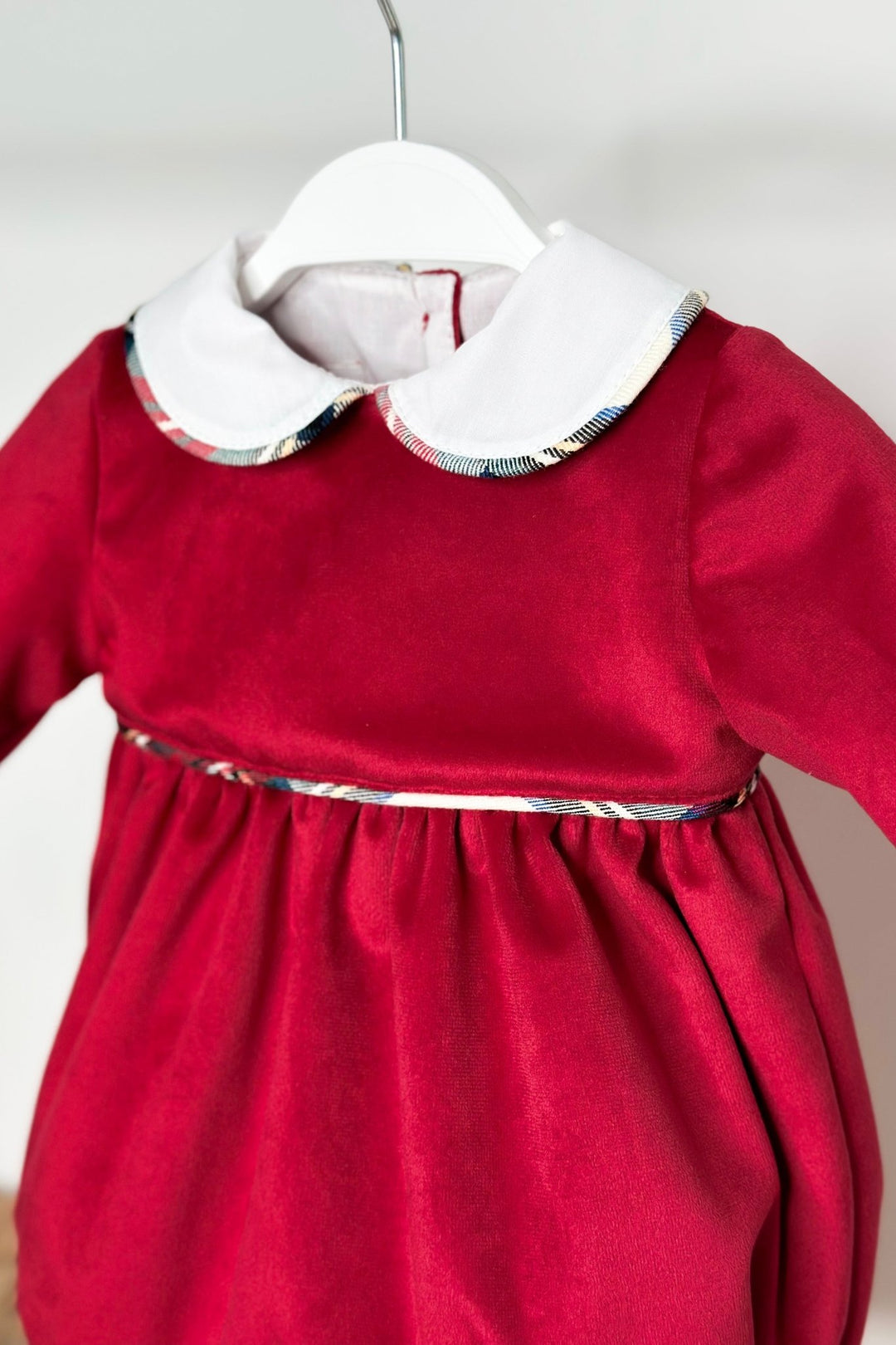 Puro Mimo "Benjamin" Red Velvet Tartan Romper - Millie and John