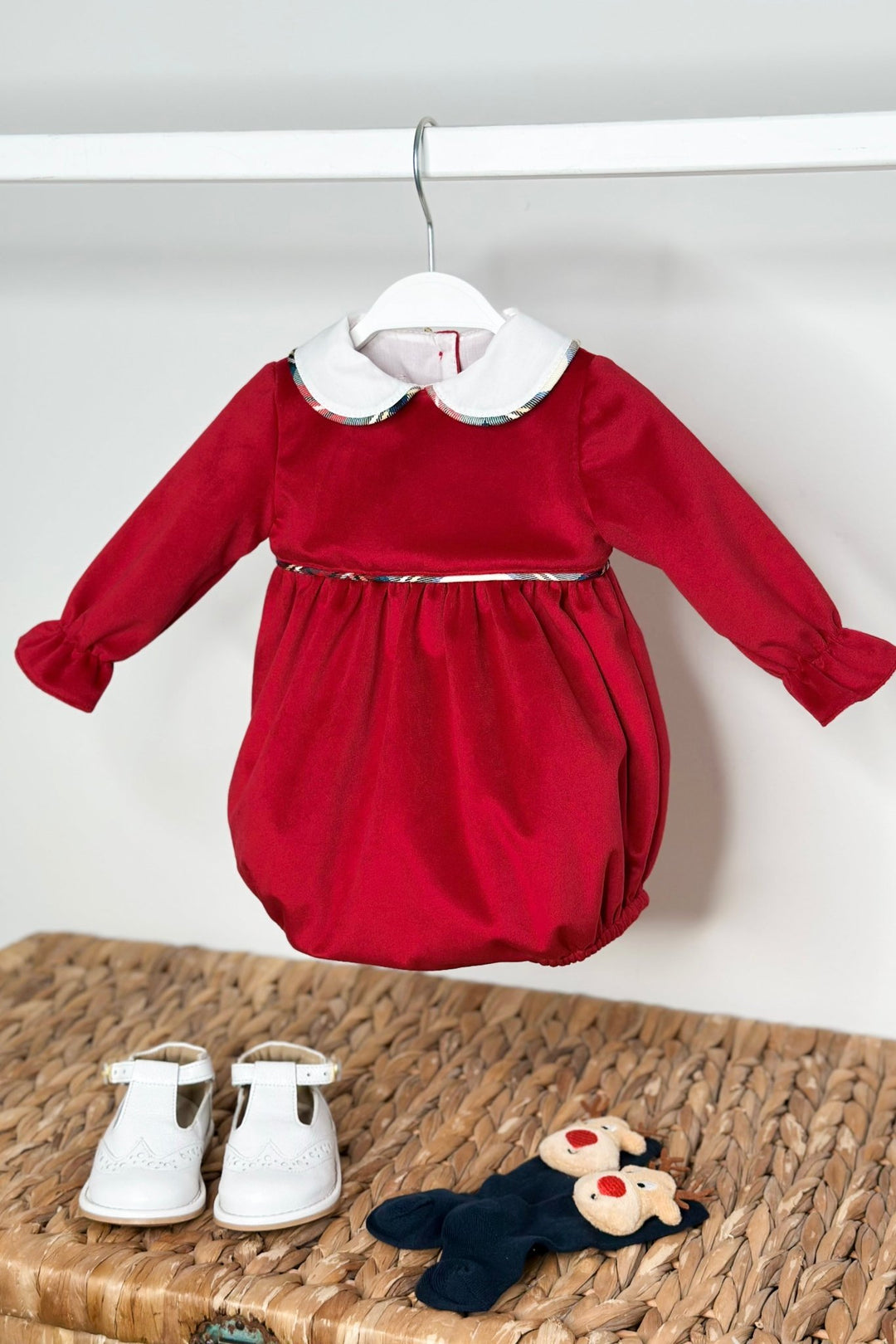 Puro Mimo "Benjamin" Red Velvet Tartan Romper - Millie and John