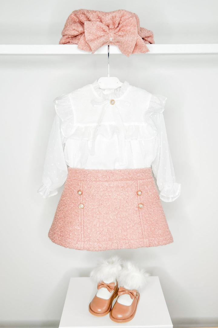 Puro Mimo "Blaire" Blouse & Dusky Pink Bouclé Skirt - Millie and John