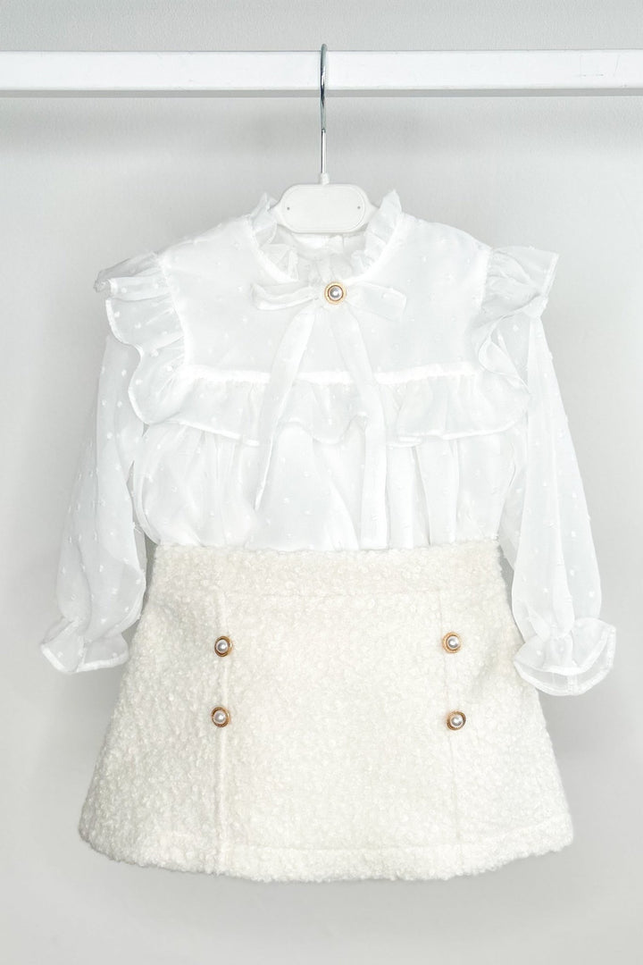 Puro Mimo "Blaire" Blouse & Ivory Bouclé Skirt - Millie and John