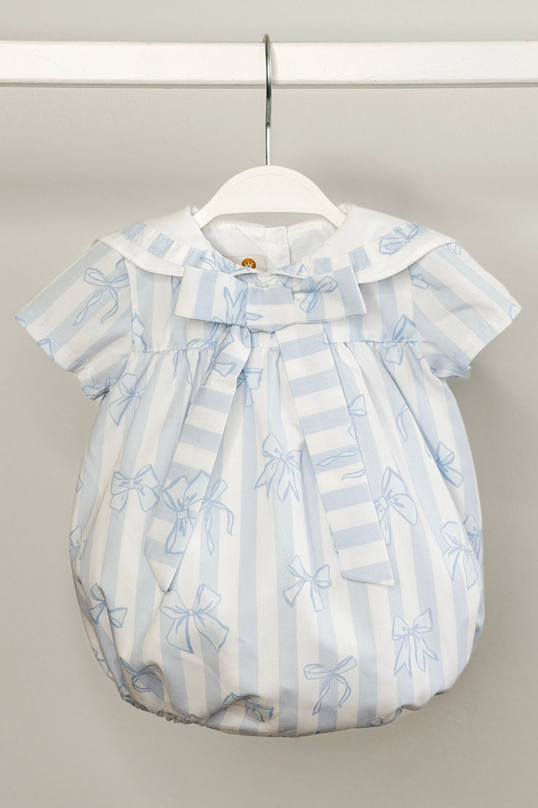 Puro Mimo "Clara" Blue Stripes & Bows Sailor Romper - Millie and John