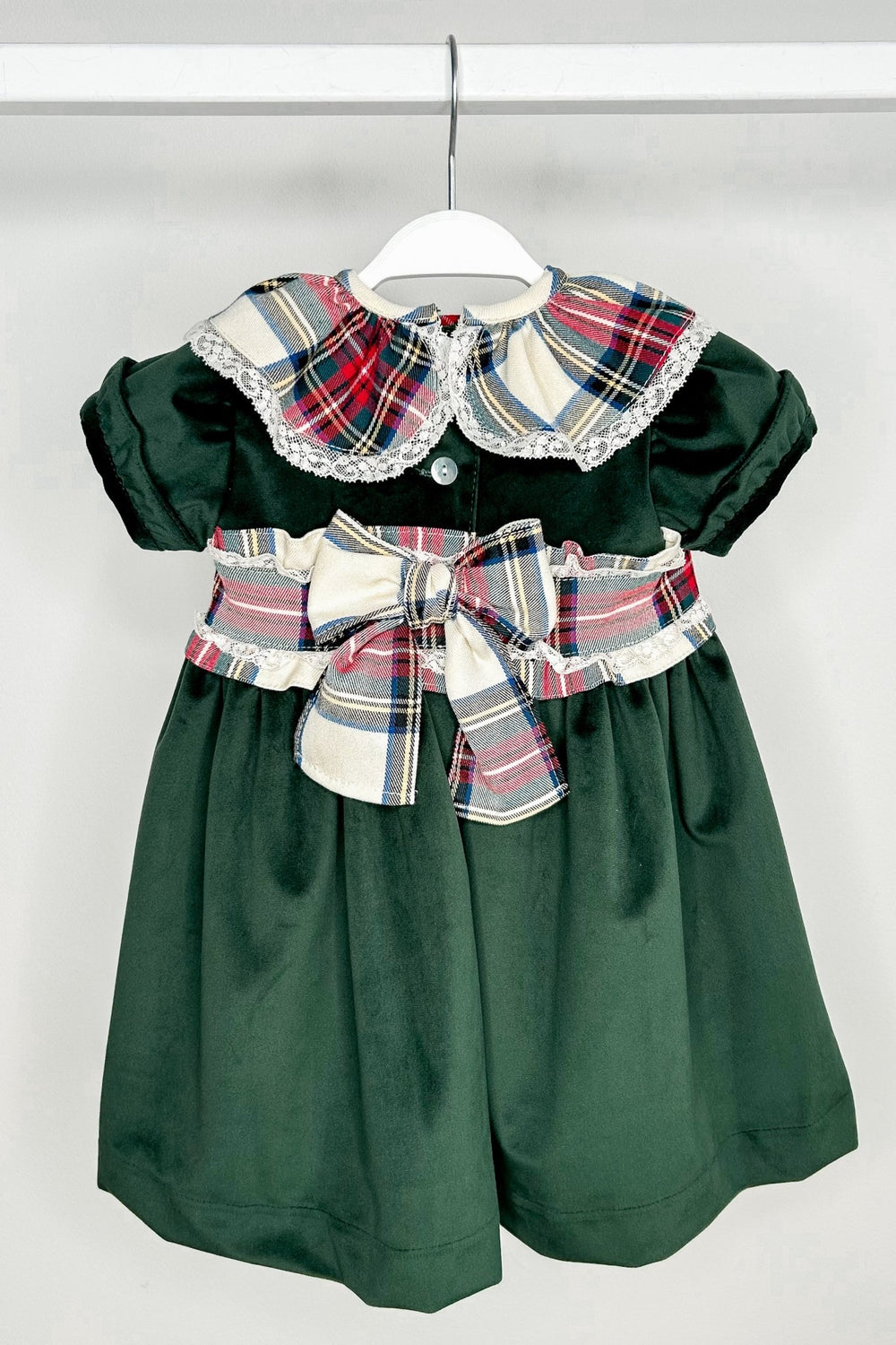 Puro Mimo "Clementine" Bottle Green Velvet Tartan Dress - Millie and John