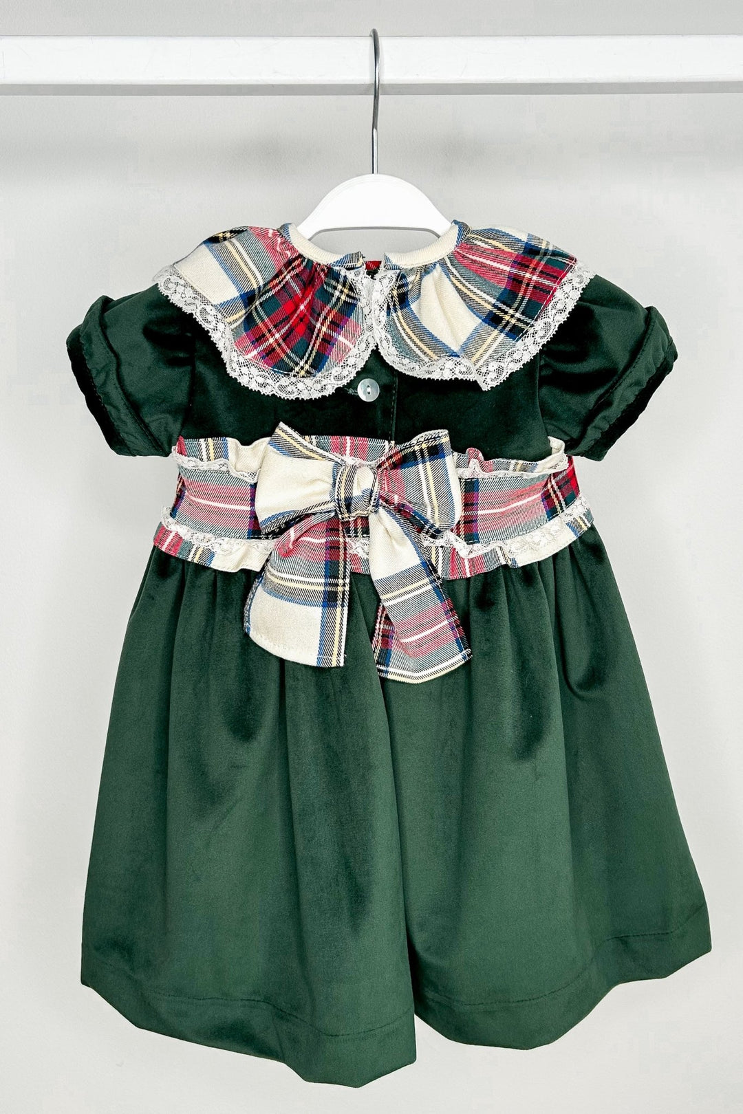 Puro Mimo "Clementine" Bottle Green Velvet Tartan Dress - Millie and John