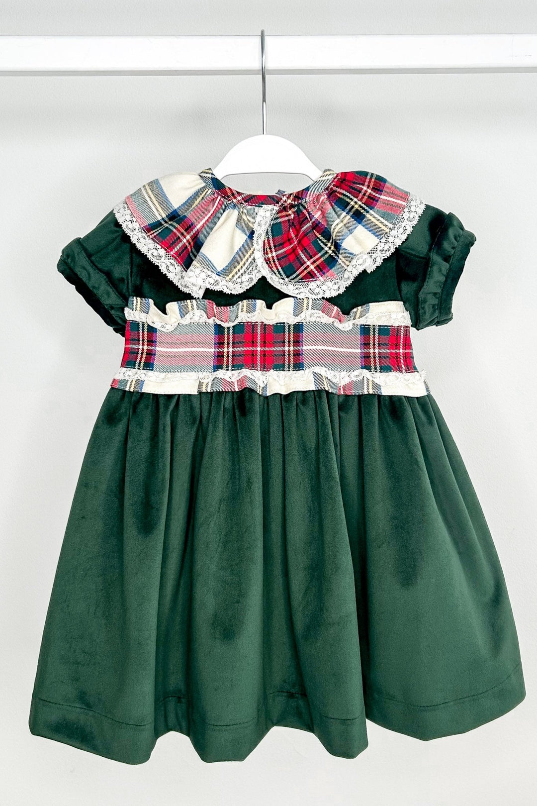 Puro Mimo "Clementine" Bottle Green Velvet Tartan Dress - Millie and John