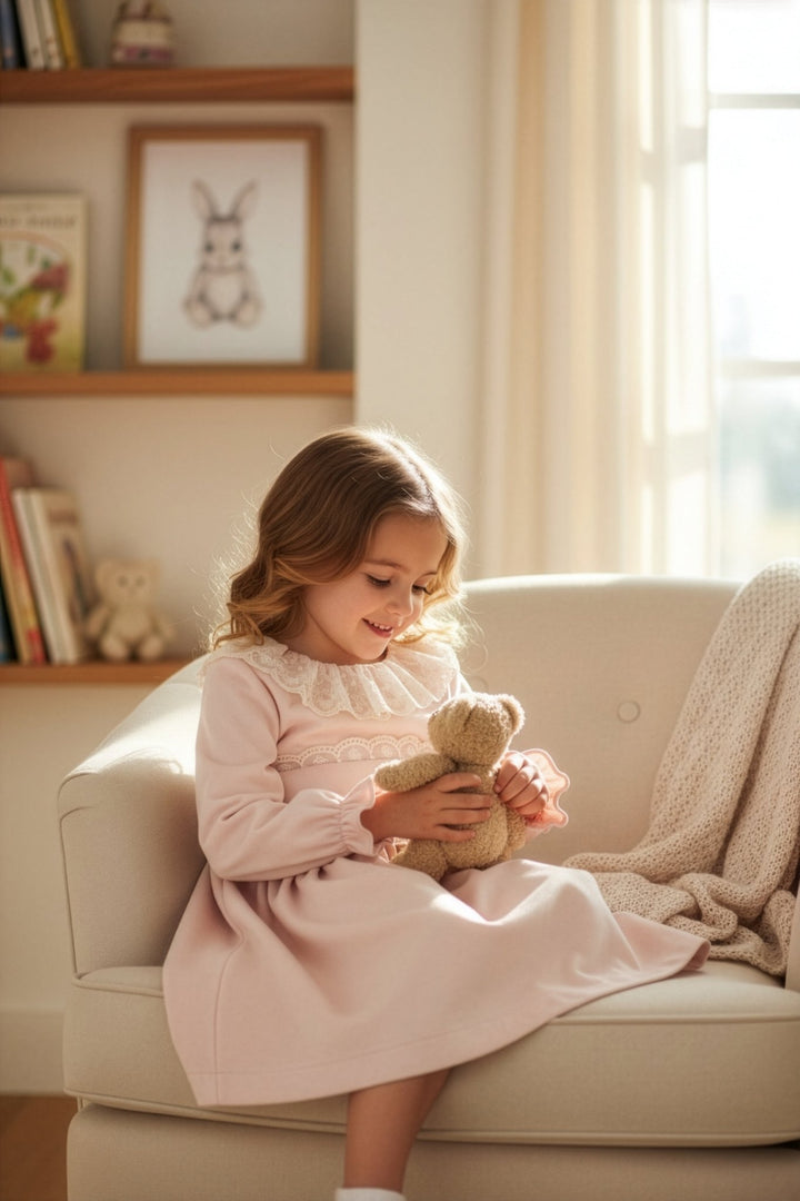 Puro Mimo "Delphine" Blush Pink Velvet Lace Dress - Millie and John