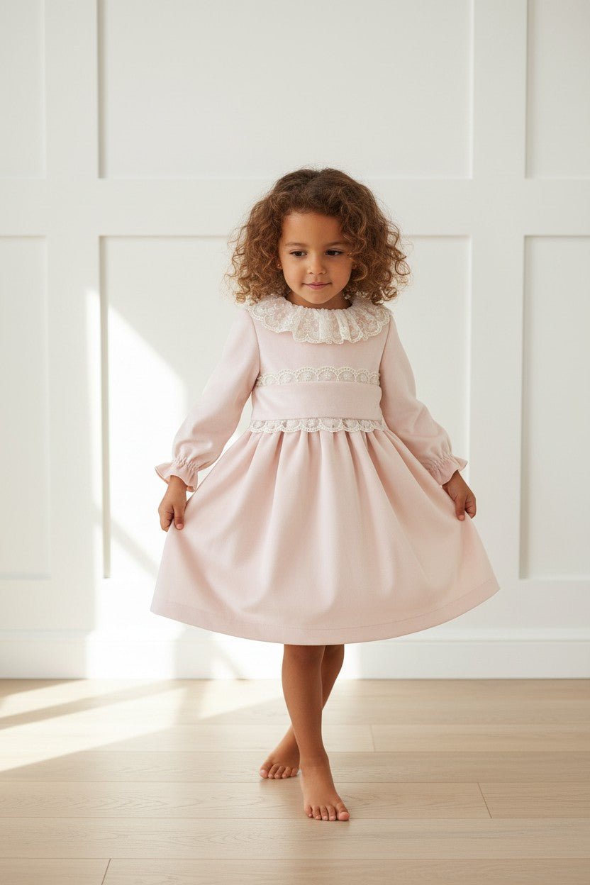 Puro Mimo "Delphine" Blush Pink Velvet Lace Dress - Millie and John