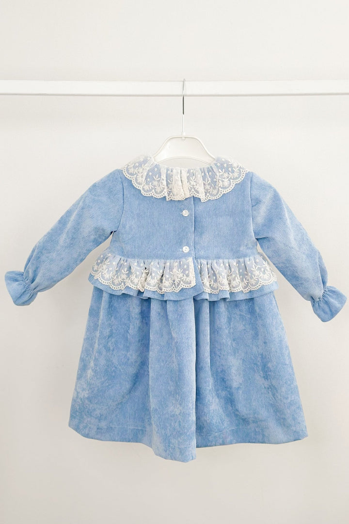 Puro Mimo "Elara" Powder Blue Needlecord Lace Dress - Millie and John