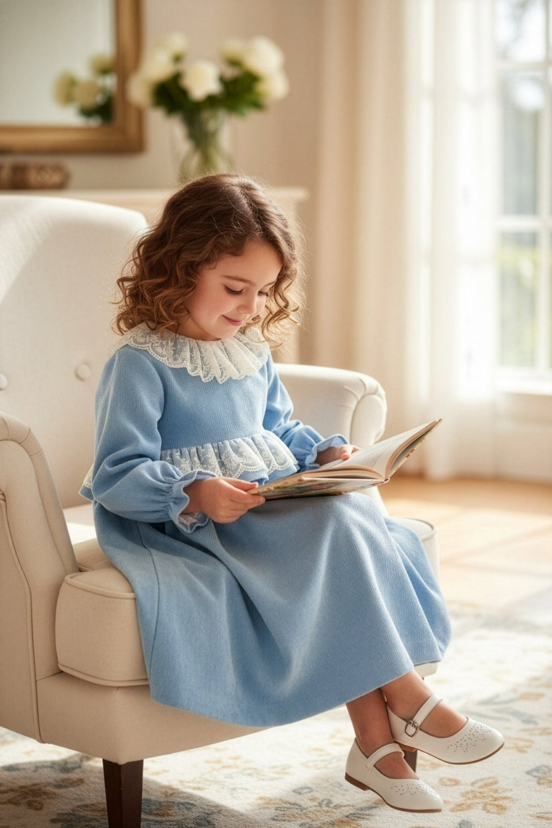 Puro Mimo "Elara" Powder Blue Needlecord Lace Dress - Millie and John