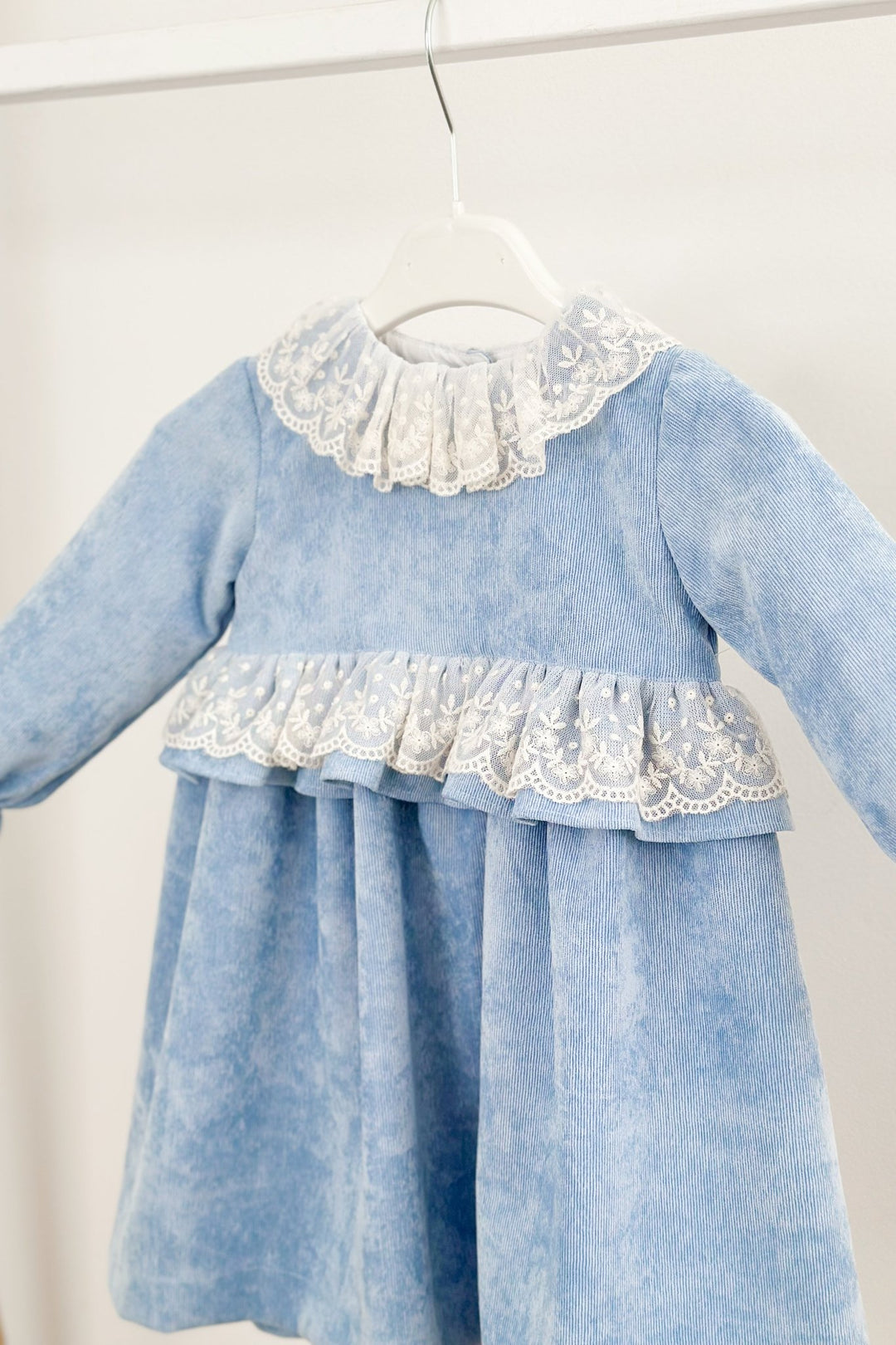 Puro Mimo "Elara" Powder Blue Needlecord Lace Dress - Millie and John