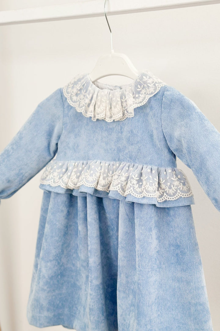Puro Mimo "Elara" Powder Blue Needlecord Lace Dress - Millie and John