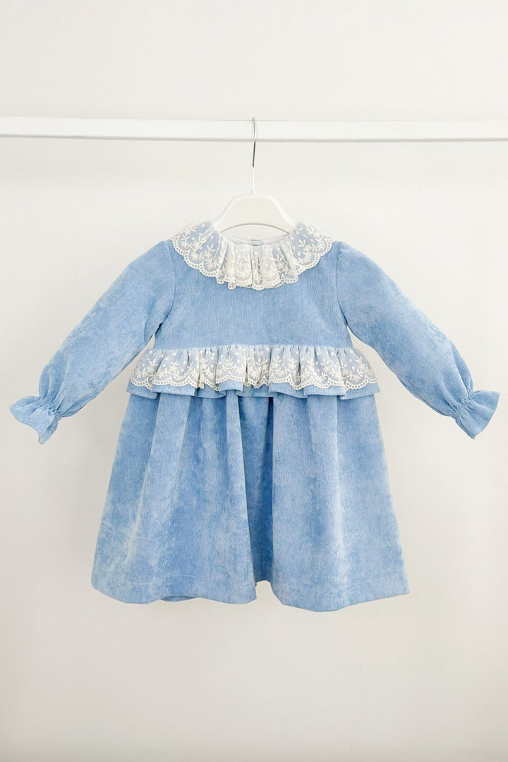 Puro Mimo "Elara" Powder Blue Needlecord Lace Dress - Millie and John