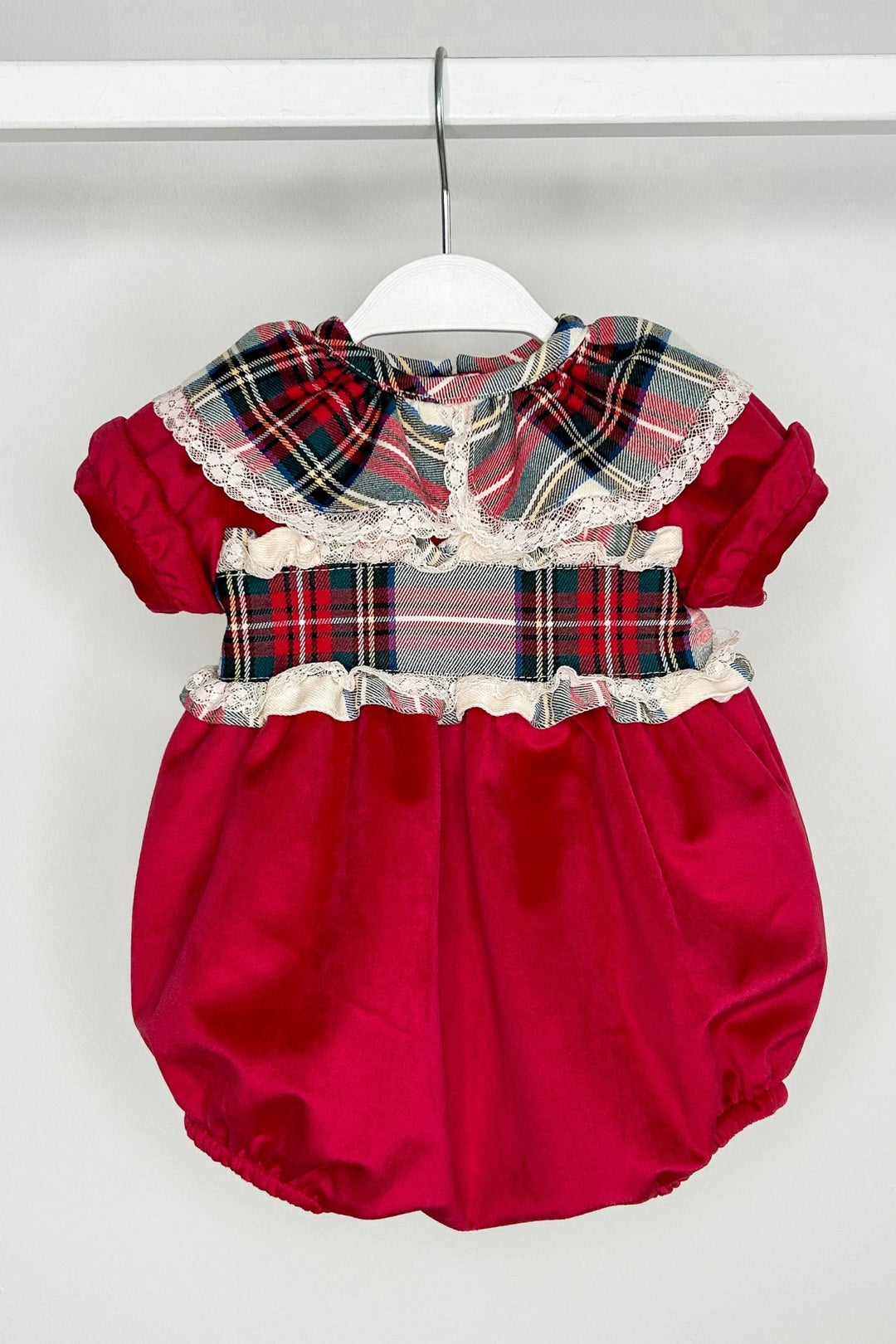 Puro Mimo "Farah" Red Velvet Tartan Romper - Millie and John