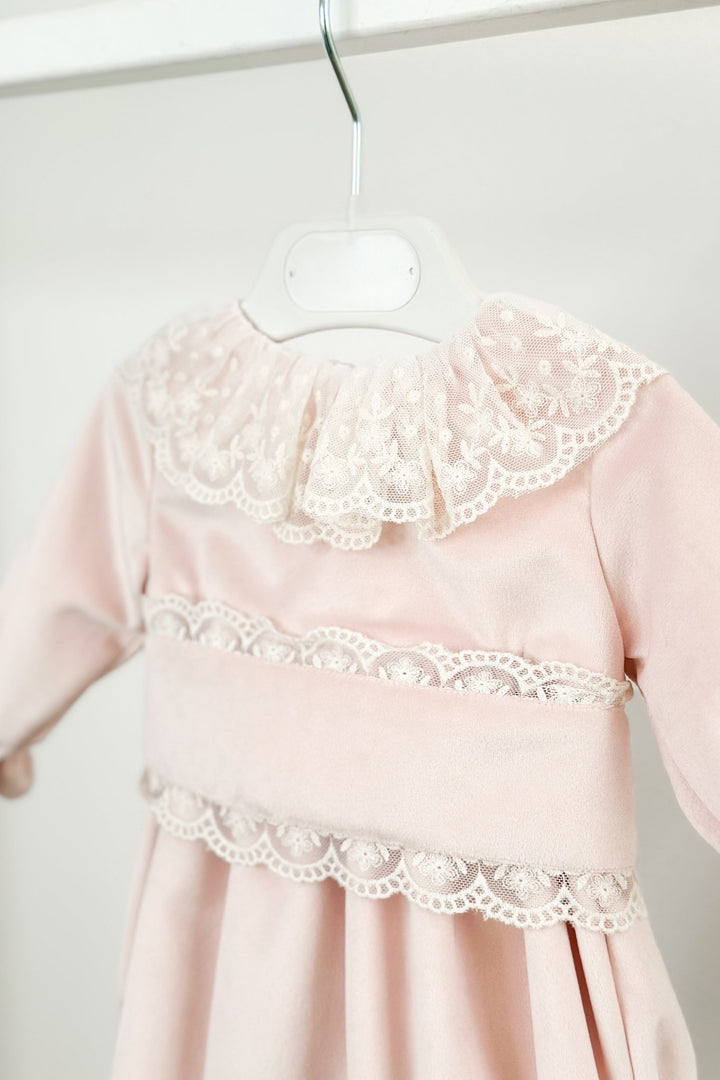 Puro Mimo "Fleur" Blush Pink Velvet Lace Romper - Millie and John
