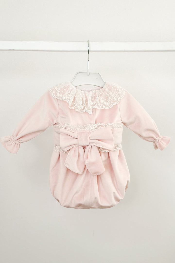 Puro Mimo "Fleur" Blush Pink Velvet Lace Romper - Millie and John