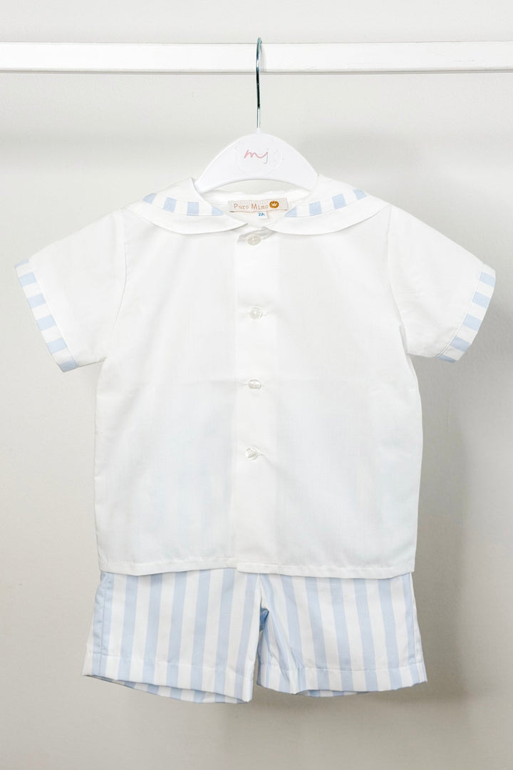 Puro Mimo "Harrison" Blue Striped Sailor Shirt & Shorts - Millie and John